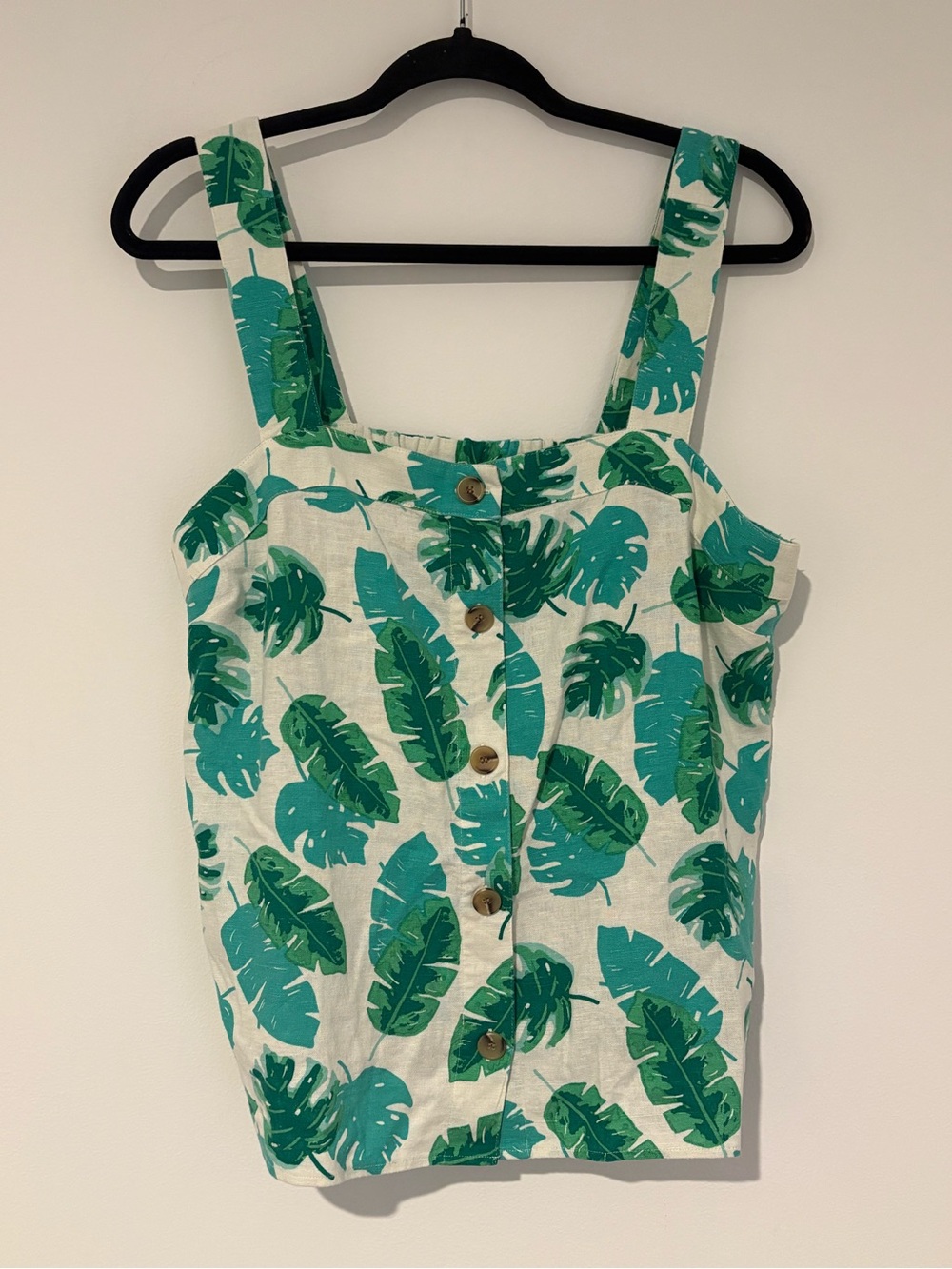 J.Crew Factory Linen Blend Button-Front Tank Top Palm Print Size Medium